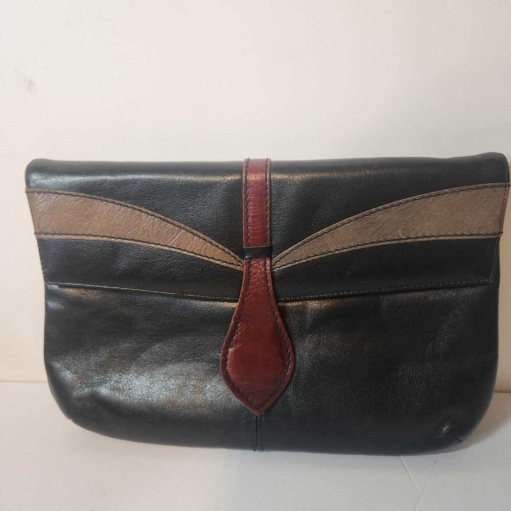 Coret Canada Vintage Leather Clutch Bag Black Burgundy Taupe Tri-Tone‎